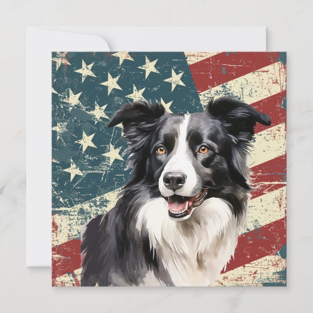 Grunge American Flag Border Collie Dog Flat Card (Framsida)