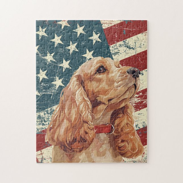 Grunge American Flag Cocker Spaniel Dog Pussel (Vertikal)