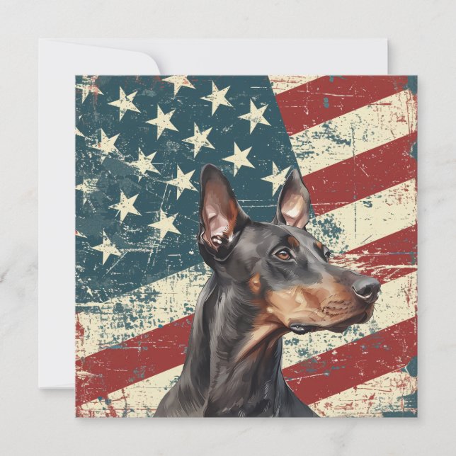 Grunge American Flag Doberman Pinscher Flat Card (Framsida)