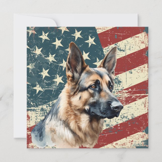 Grunge American Flag German Shepherd Dog Flat Card (Framsida)