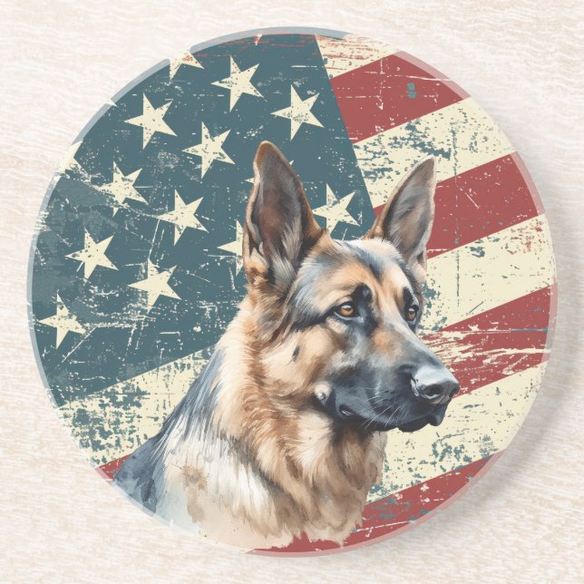 Grunge American Flag German Shepherd Dog Underlägg (Framsidan)
