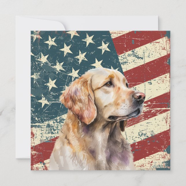 Grunge American Flag Golden Retrieve Dog Flat Card (Framsida)