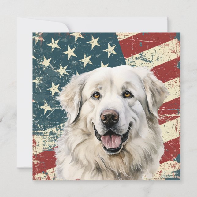 Grunge American Flag Great Pyrenees Flat Card (Framsida)
