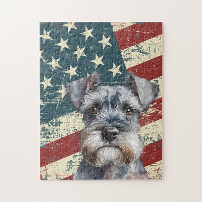 Grunge American Flag Miniature Schnauzer Dog Pussel (Vertikal)