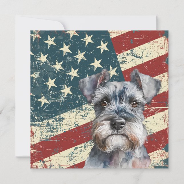 Grunge American Flag Miniature Schnauzer Flat Card (Framsida)
