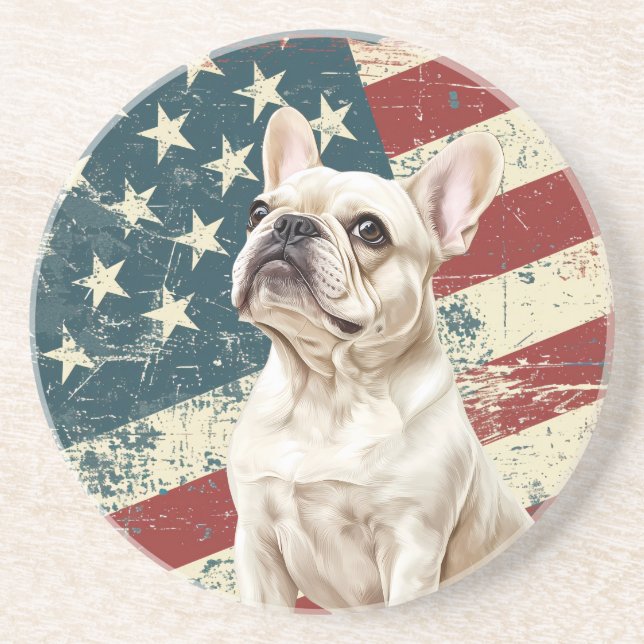 Grunge American Flag White French Bulldog Underlägg (Framsidan)