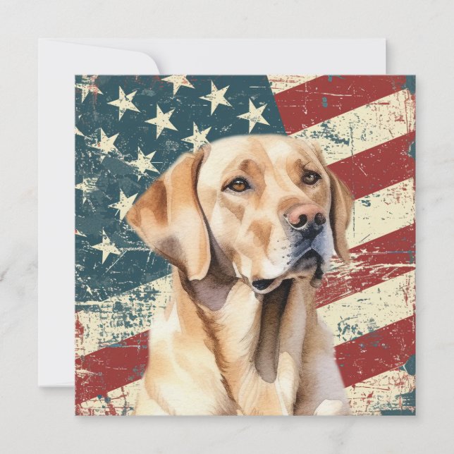 Grunge American Flag Yellow Labrador Flat Card (Framsida)