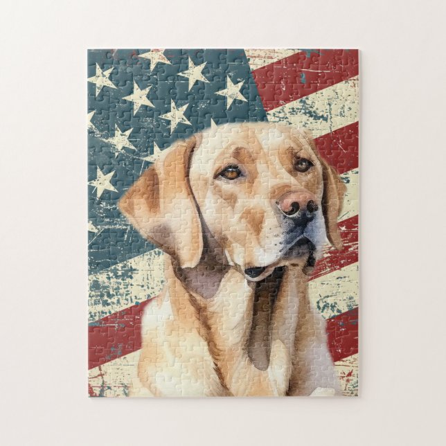 Grunge American Flag Yellow Labrador Retriever Dog Pussel (Vertikal)