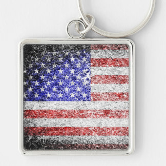 Grunge American Flagga 2 Fyrkantig Silverfärgad Nyckelring