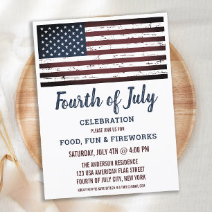 Grunge American Flagga 4:e fjärde juli Party Inbjudan Vykort