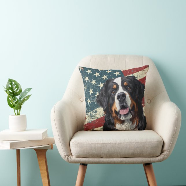 Grunge American Flagga Bernese Mountain Hund Kudde (Stol)