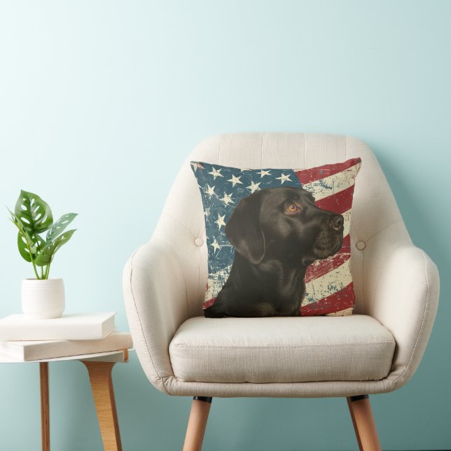 Grunge American Flagga Black Labrador Retriever Kudde (Stol)