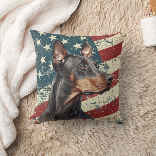 Grunge American Flagga Doberman Pinscher Hund Kudde (Filt)
