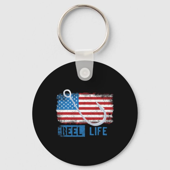 Grunge American Flagga Fisherman Graphic Nyckelring (Framsida)
