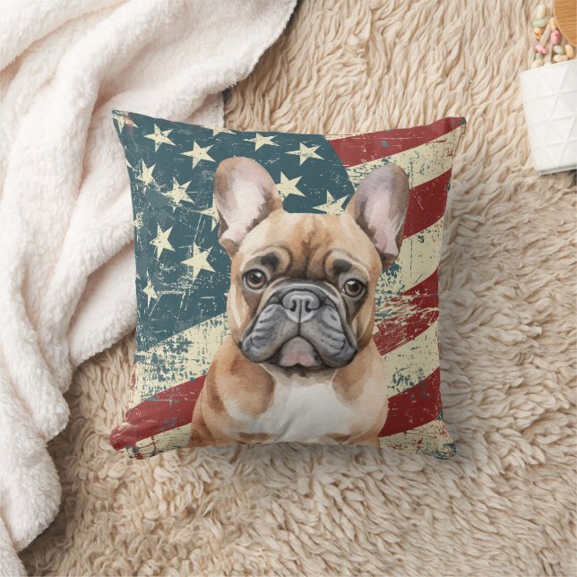 Grunge American Flagga Fransk Bulldog Kudde (Filt)