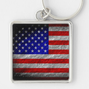 Grunge American Flagga Fyrkantig Silverfärgad Nyckelring