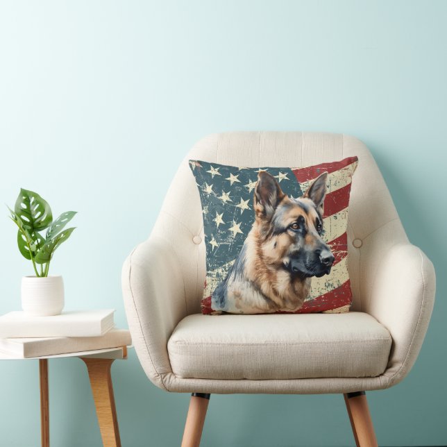 Grunge American Flagga German Shepherd Hund Kudde (Stol)