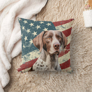 Grunge American Flagga German Shorthar Pointer Kudde