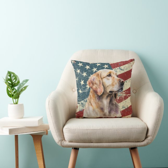 Grunge American Flagga Golden Retriever Hund Kudde (Stol)