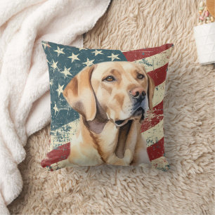 Grunge American Flagga Gul lab Retriever Hund Kudde