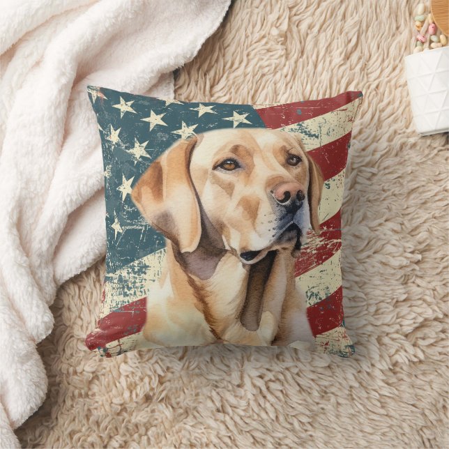 Grunge American Flagga Gul lab Retriever Hund Kudde (Filt)