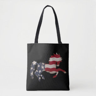 Grunge American Flagga Horse Silhouette Tygkasse