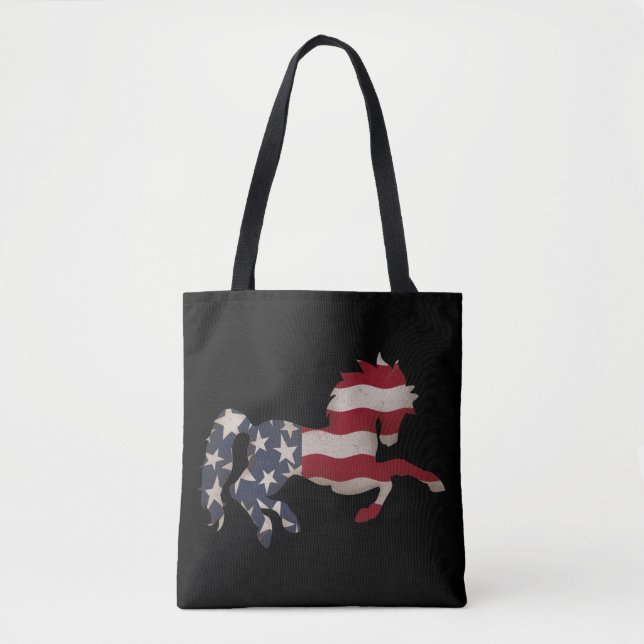 Grunge American Flagga Horse Silhouette Tygkasse (Framsida)