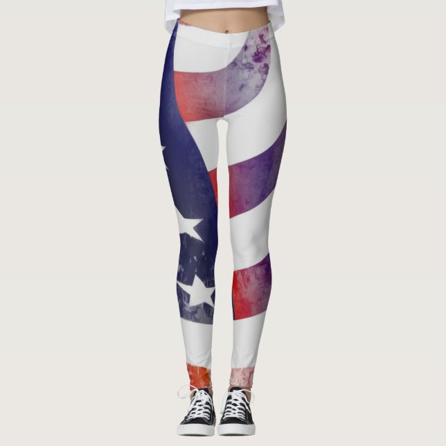 Grunge American Flagga Leggings (Framsida)