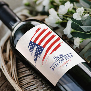 Grunge American Flagga Lycklig 4:e juli ID1104 Vinflaska Etikett