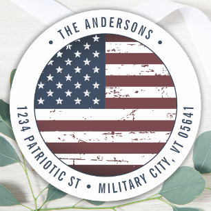 Grunge American Flagga Military Returadress Runt Klistermärke