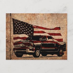 Grunge American Flagga och Black Lastbil Patriotic Vykort