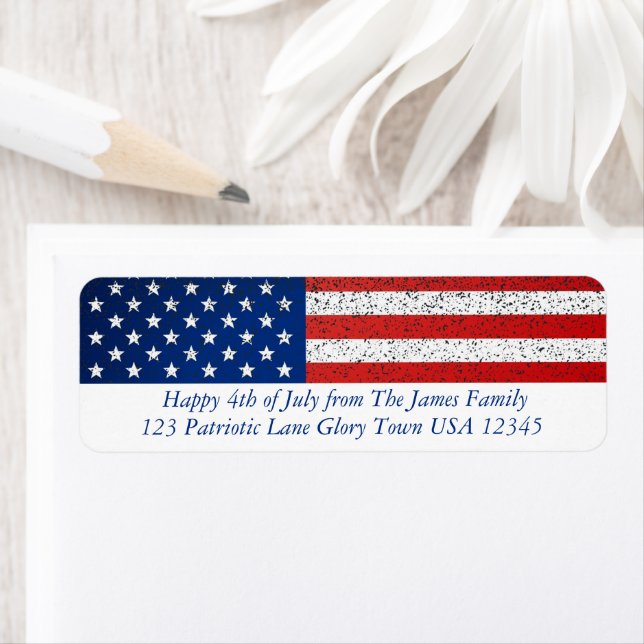 Grunge American Flagga Returadress Etikett (Insitu)