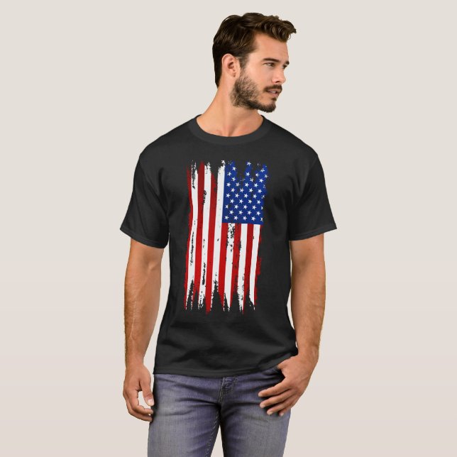 Grunge American Flagga T Shirt (Hel framsida)