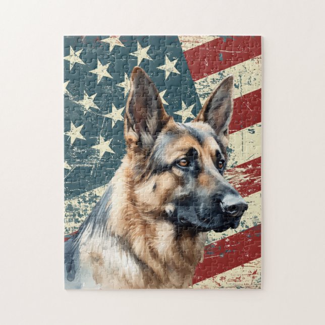 Grunge amerikansk flagga Border Collie hund Pussel (Vertikal)