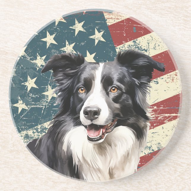 Grunge amerikansk flagga Border Collie Hund Underlägg (Framsidan)