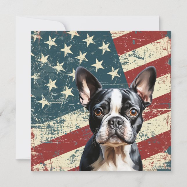 Grunge amerikansk flagga Boston Terrier hund platt (Framsida)