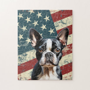 Grunge amerikansk flagga Boston Terrier Hund Pussel
