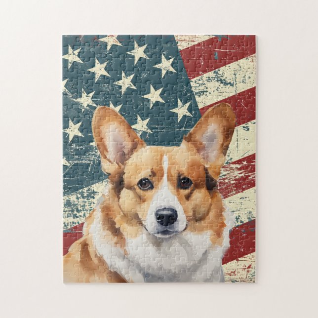 Grunge amerikansk flagga Corgi hund Pussel (Vertikal)
