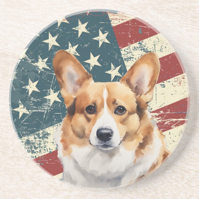 Grunge amerikansk flagga Corgi hund Underlägg (Framsidan)