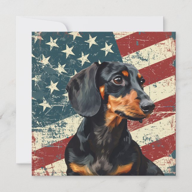 Grunge amerikansk flagga Dachshund hund (Framsida)