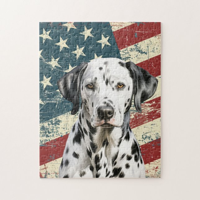 Grunge amerikansk flagga Dalmatiner hund Pussel (Vertikal)