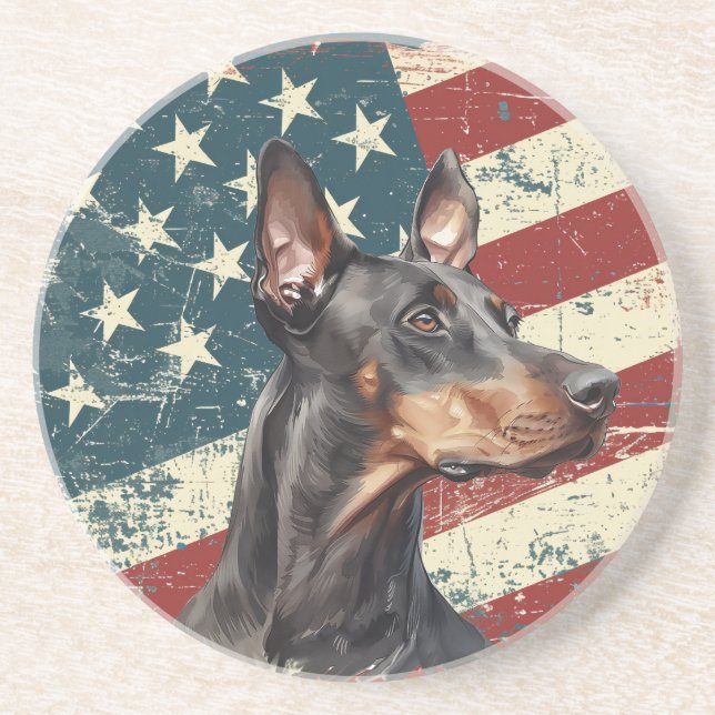 Grunge amerikansk flagga Doberman Pinscher Hund Underlägg (Framsidan)