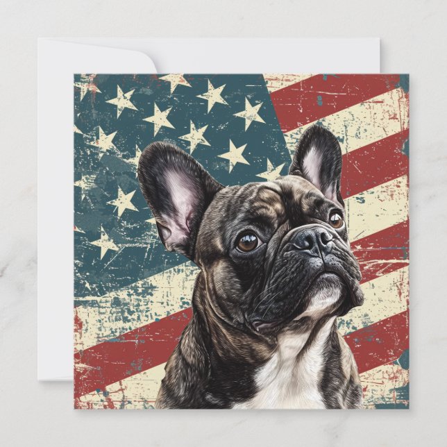 Grunge amerikansk flagga fransk bulldogg (Framsida)