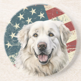 Grunge amerikansk flagga Great Pyrenees hund Underlägg
