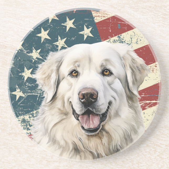 Grunge amerikansk flagga Great Pyrenees hund Underlägg (Framsidan)