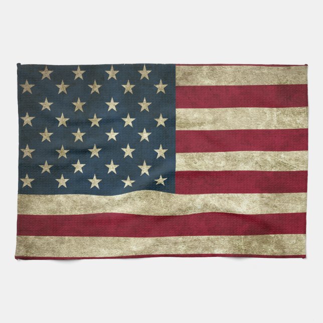 Grunge amerikansk flagga kökshandduk (Horisontell)