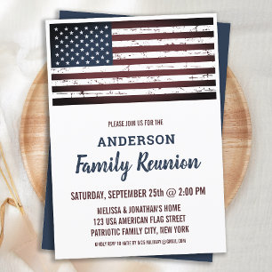 Grunge Amerikansk Flagga Patriotisk Familjeåterträ Inbjudningar