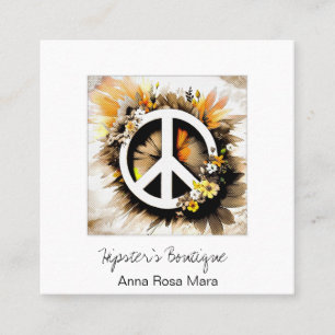 *~* Grunge AP57 QR Peace Symbol Blommigt Boho AP57 Fyrkantigt Visitkort