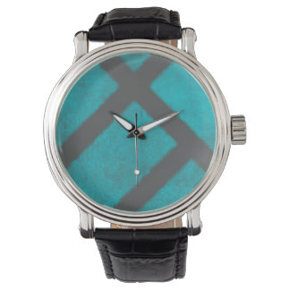 Grunge Aqua Blue och Grått Minimalist Mönster Watc Armbandsur