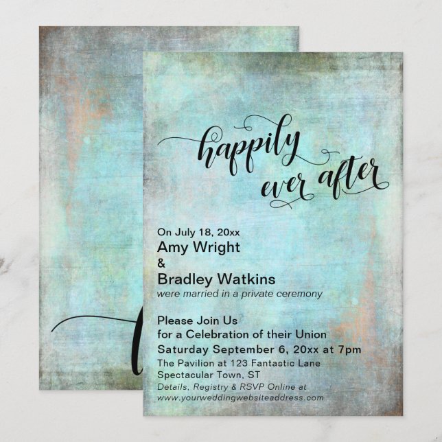 Grunge Aqua Lyckliga Bröllopsfirande Efter Bröllop Inbjudningar (Fram/baksida)